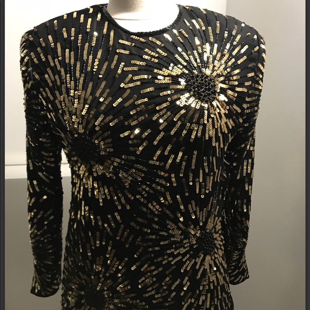 Vintage Black and Gold Sequin Blouse